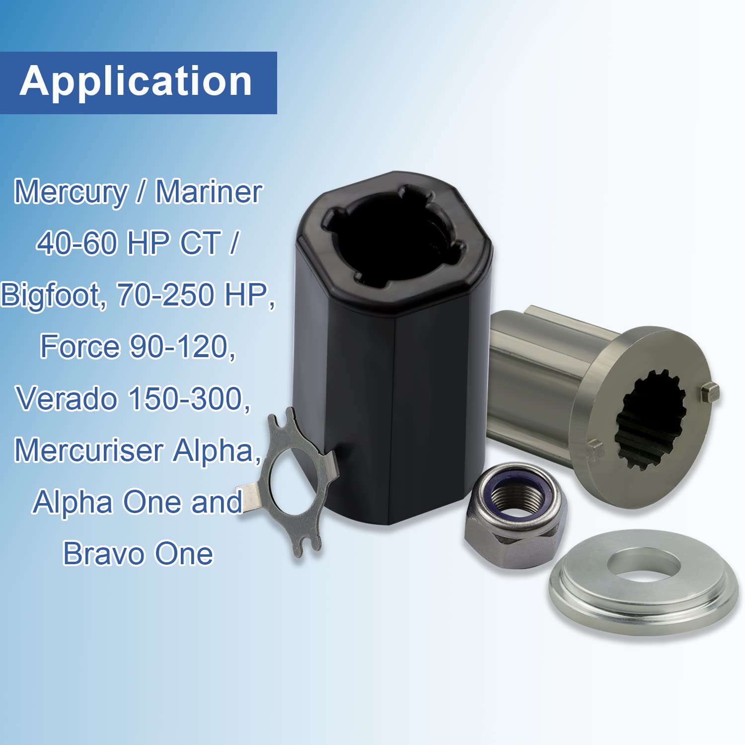 Mejiao Mercury Prop Hub kit 5-Piece Set Boat Propeller Hub Kit 835257Q1 Flo-Torq II Hub Kit Replacement for Mercruiser Alpha/Mercury 135-300 HP/Bravo One/Mariner 40-60 HP CT/Alpha One