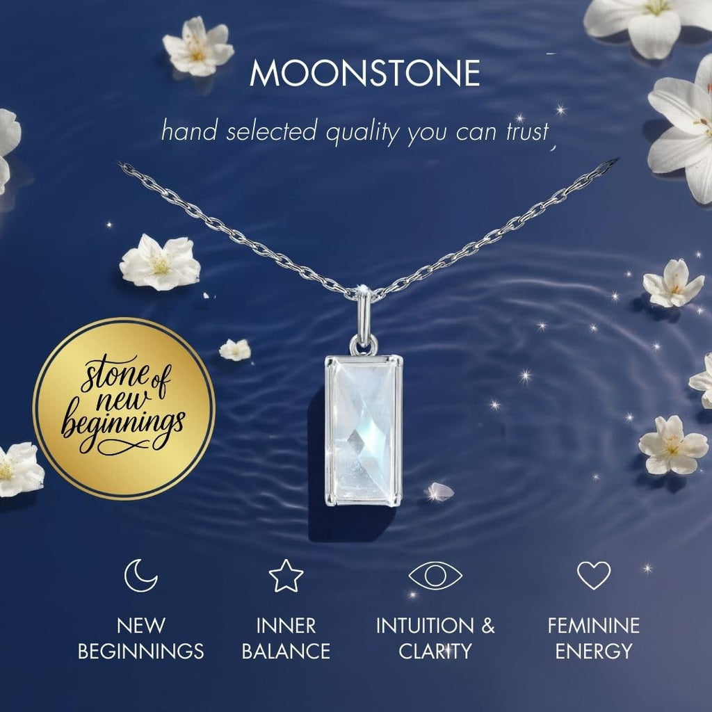 HOPE LOVE SHINE New Beginnings Rainbow Moonstone Sterling Silver Necklace for Women - Meaningful Jewelry Gifts for Her