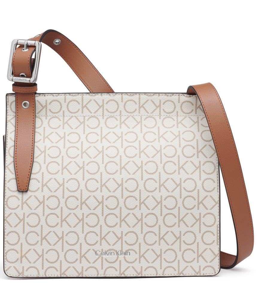 Calvin Klein Havana Novelty Organizational Crossbody, Vanilla/Khaki/Caramel Linear, One Size