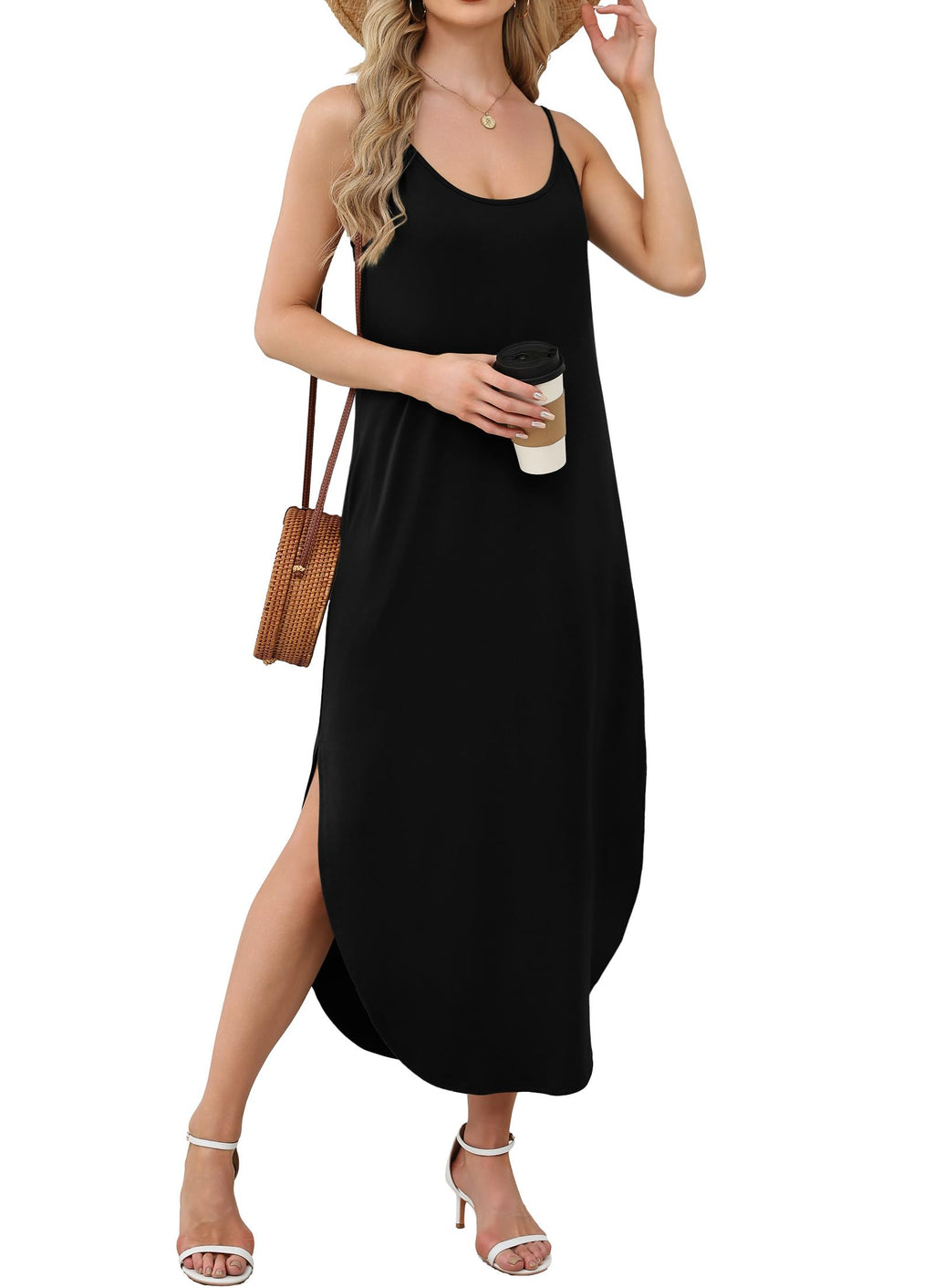 WIHOLL Black Dresses for Women Flowy Casual Maxi Spring Dress 2026 Sundresses Beach Swimsuit Midi Dresses M