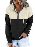 Dokotoo Womens Hoodies Oversized Sweatshirts Pullover Fleece Sweaters Button Collar Comfy Color Block Long Sleeve Hoodie Tops Casual Early Fall Fashion Winter Clothes Outfits Black Khaki Medium