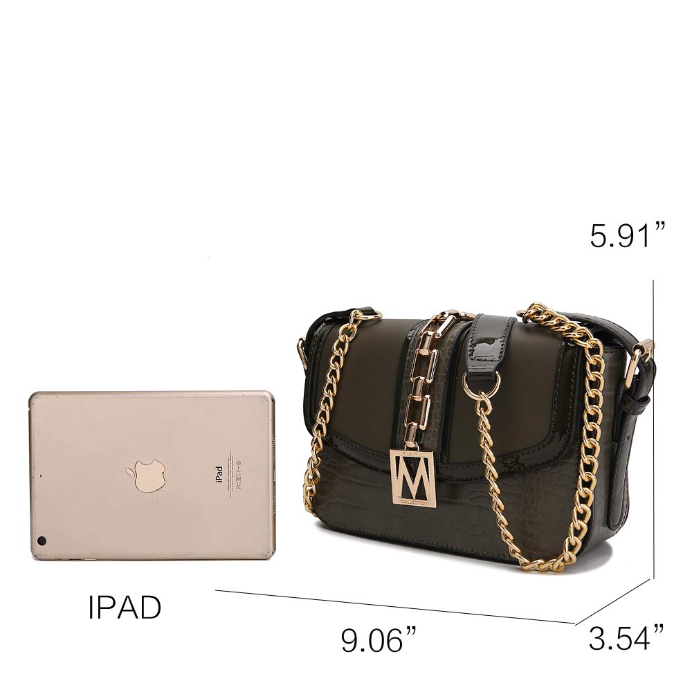 MKF Crossbody Bag for Women – PU Leather Lady Pocketbook Handbag – Side Messenger Purse, Shoulder Chain Strap Black