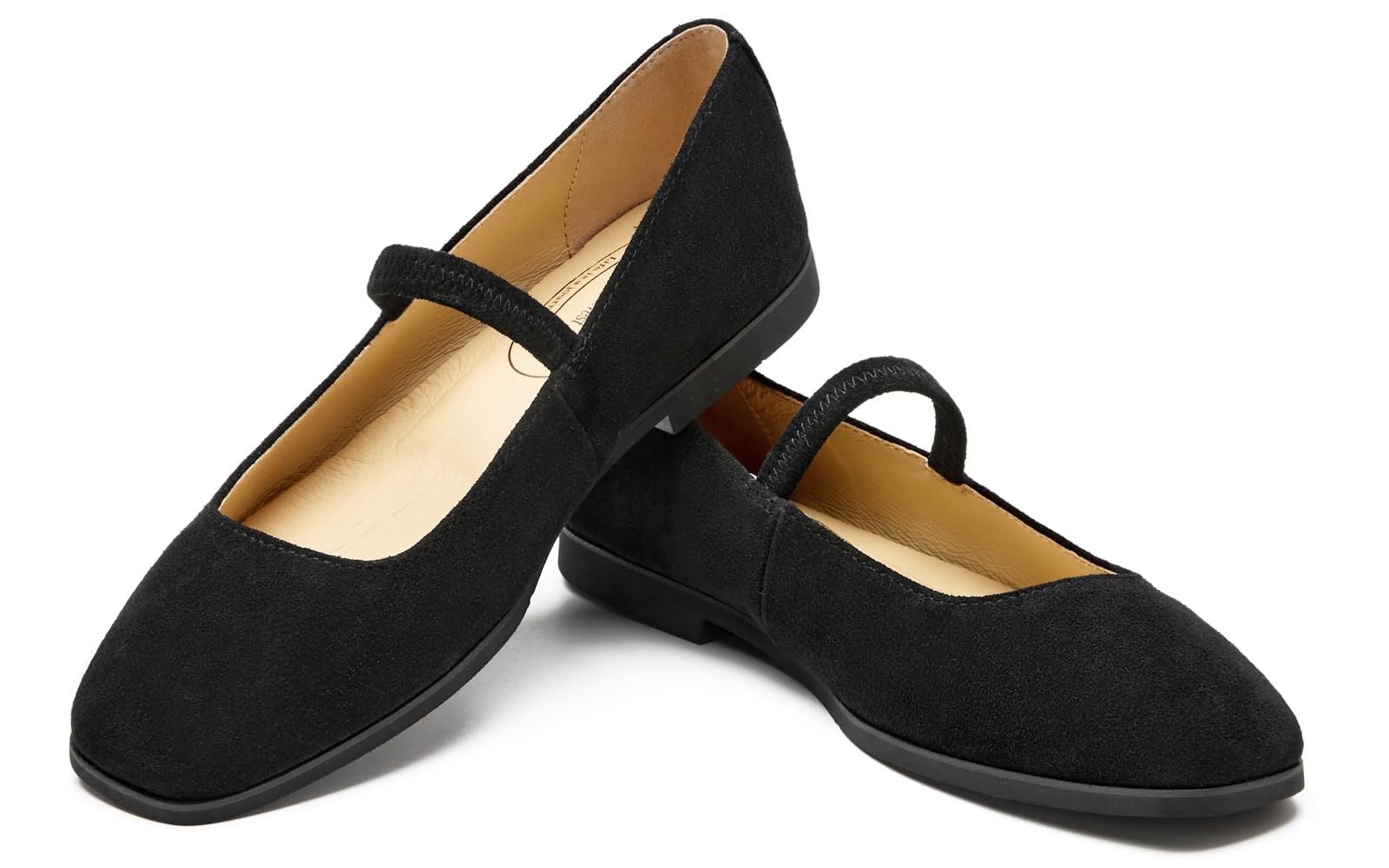 Journey West Women's Lightweight Comfortable Suede Mary Jane Flats, Comfortable Slip On Walking Shoes, Premium Business Casual Dress Shoes Black US 5.5