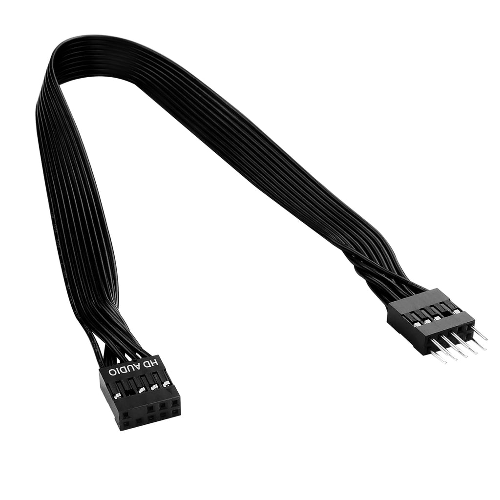 ELFJMZP 30cm PC Motherboard Front Audio Extension Cable - Male to Female, Black Ribbon, HD Audio 9PIN Connector, 24AWG Tinned Copper - Ideal for ATX Front Audio Extension & Neat Cable Management