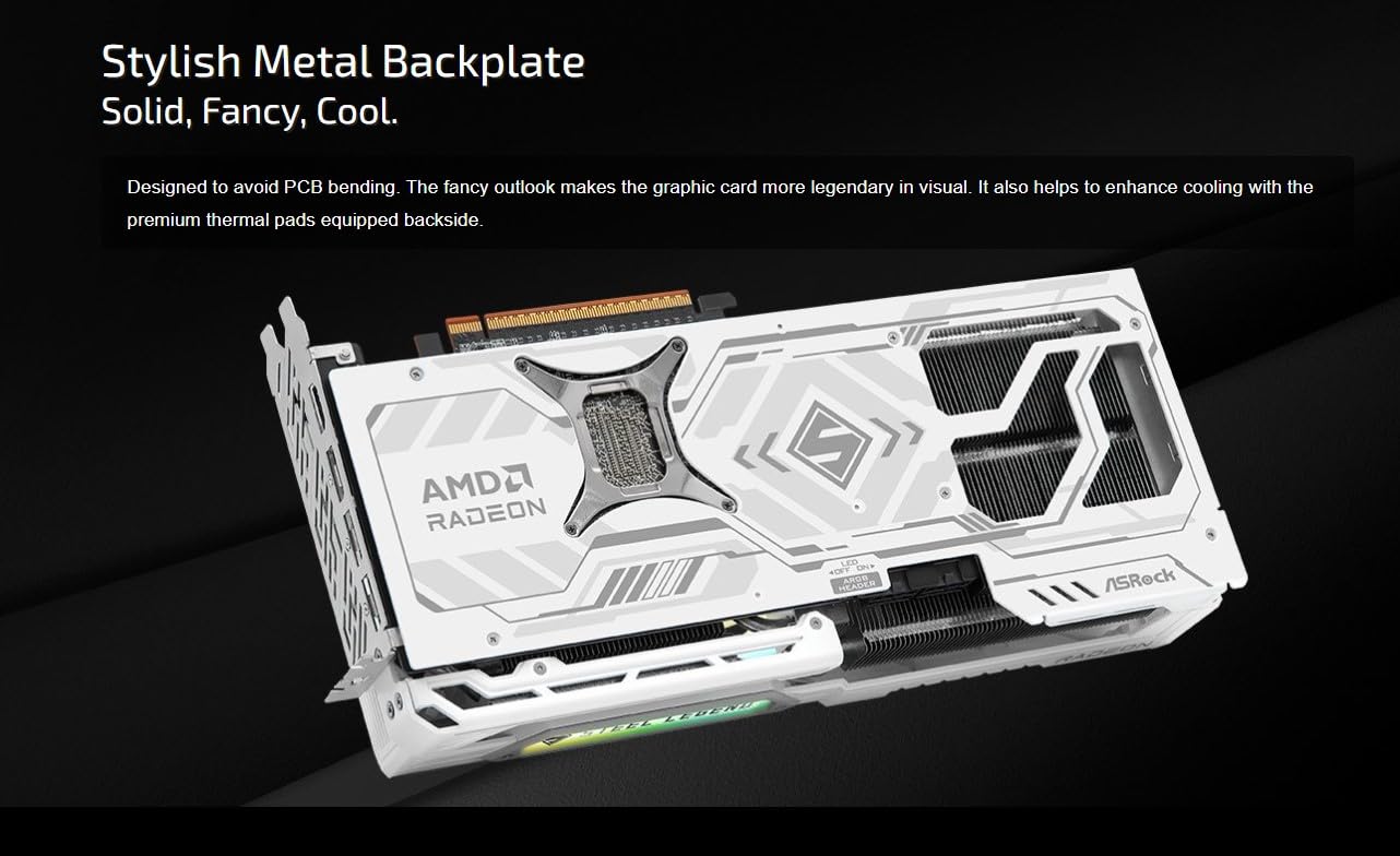 ASRock AMD Radeon RX 9070 XT Steel Legend 16GB White GPU 20Gbps GDDR6 256Bit (3rd Gen RT 2nd Gen AI Accelerators) PCIe5.0 800W 2x8-pin Triple Fan DP2.1a HDMI2.1b Graphics Card 2.9 Slot