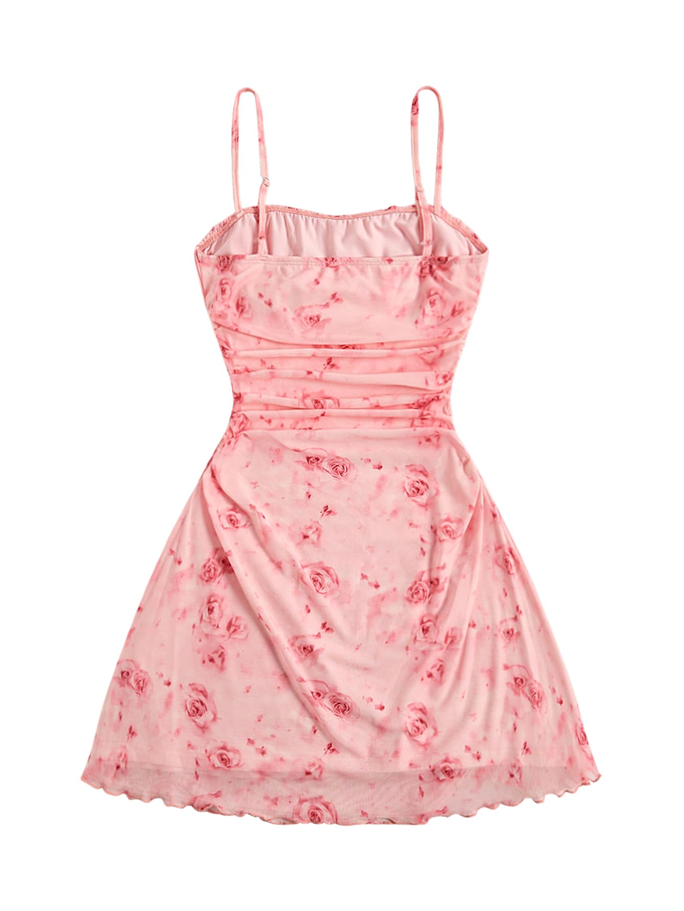 Verdusa Women's Floral Ruched Summer Cami Dress Flowy A Line Wedding Guest Mini Dresses Light Pink Small