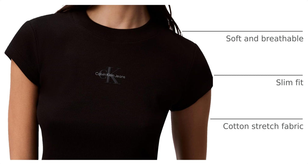 Calvin Klein Women's Monogram Logo Ribbed Baby Tee