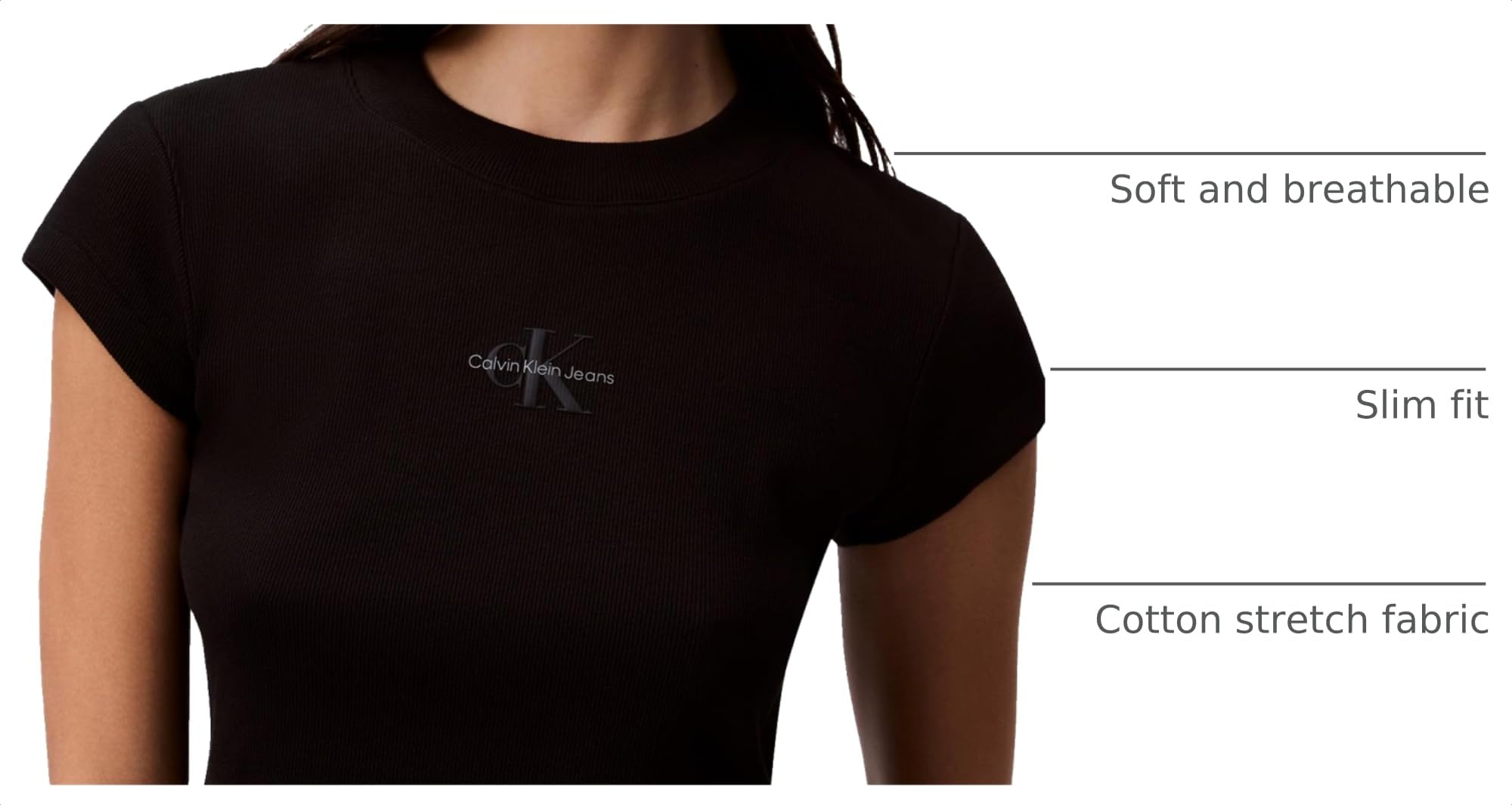 Calvin Klein Women's Monogram Logo Ribbed Baby Tee