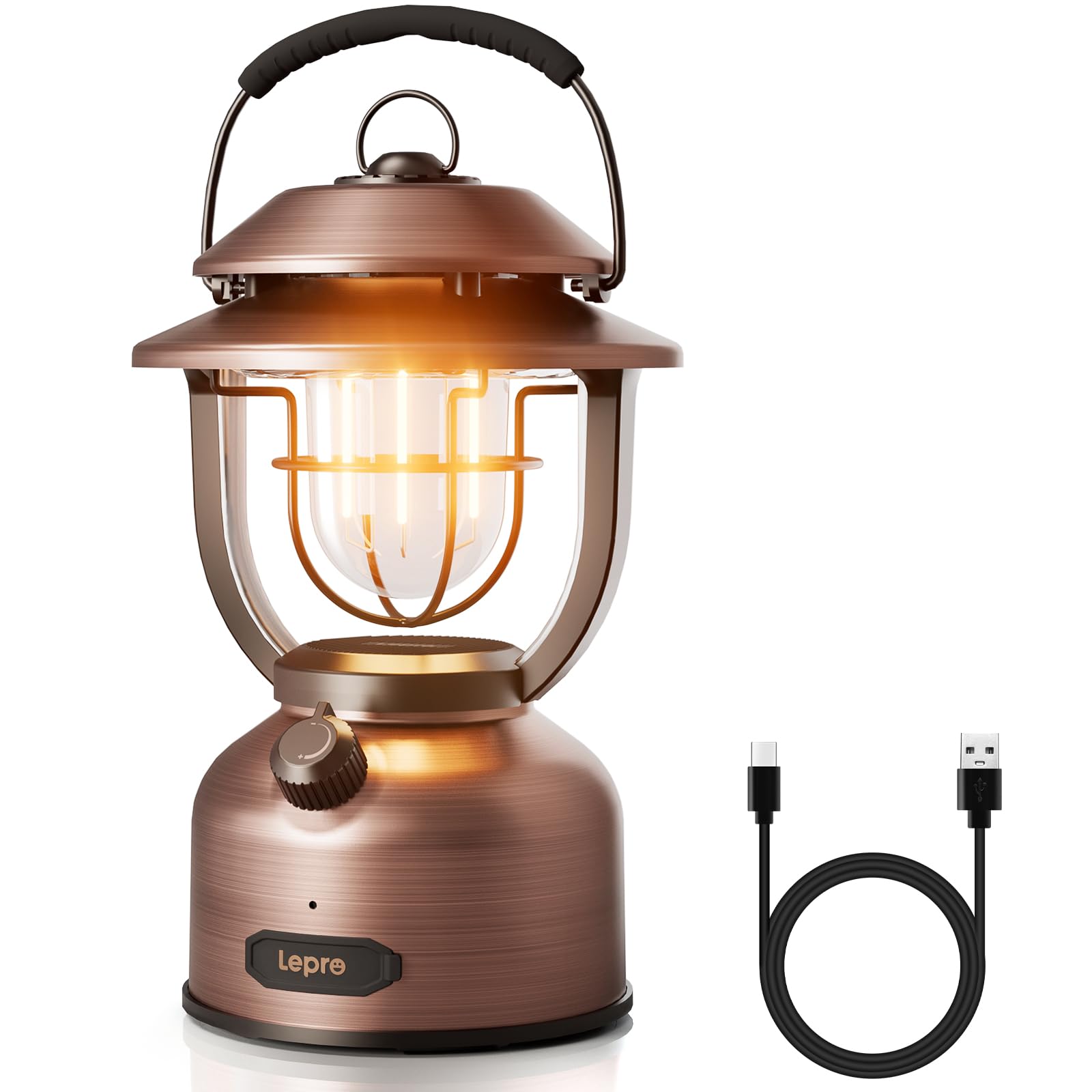 Lepro Vintage LED Camping Lantern Rechargeable - 15000mAh Power Bank, 1000LM Stepless Dimming, Dual Color Temp 2500K & 5000K, IPX4 Waterproof Retro Railroad Lantern for Camping, Home Decor & Emergency