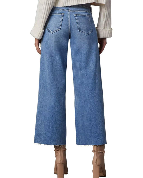 Allimy Womens High Waisted Capri Pants Wide Leg Pants Woman Cropped Jeans Baggy Barrel Jeans for Women Trendy Denim Blue Size 8