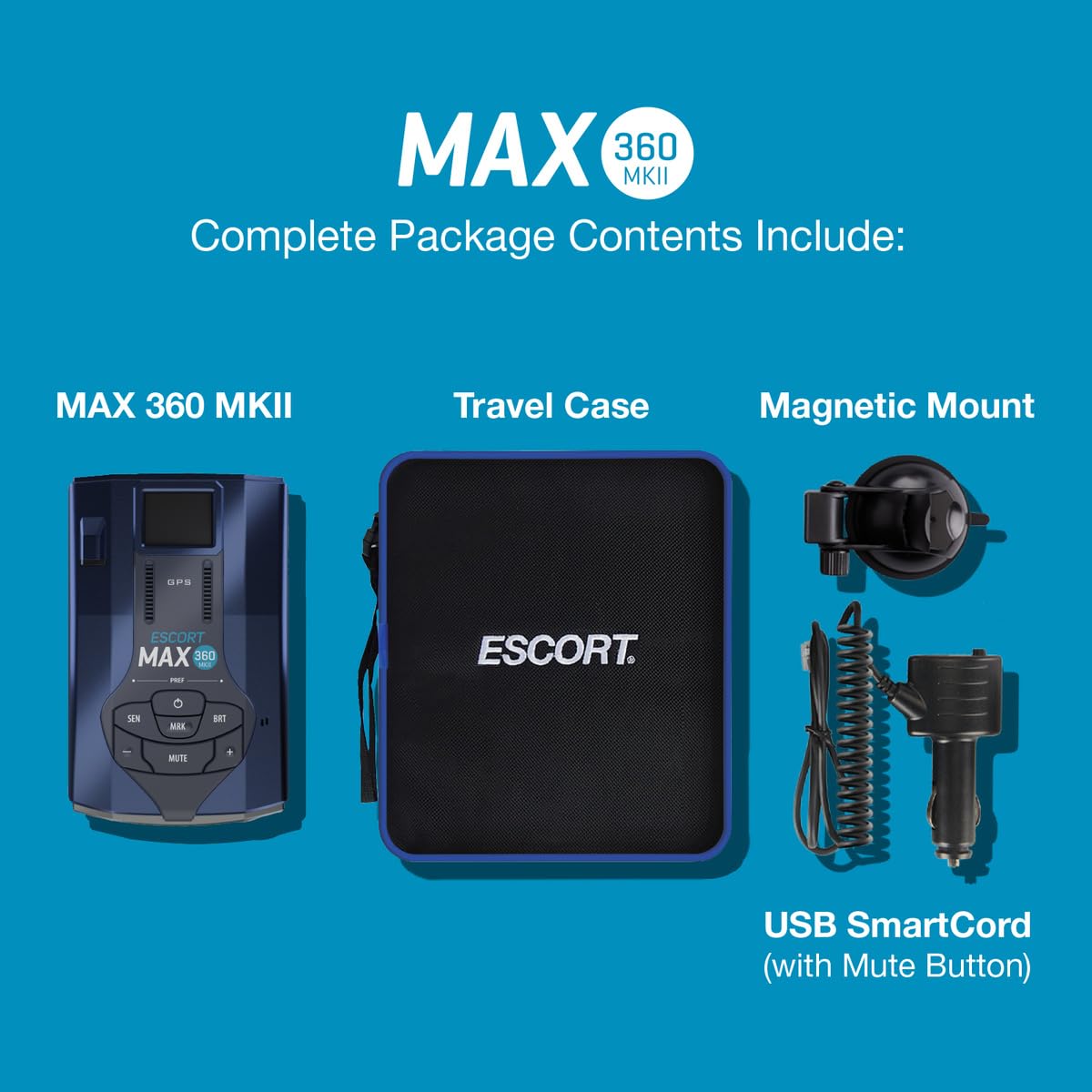 Escort MAX 360 MKII Radar and Laser Detector Bluetooth Enabled, 360° Directional Arrows, Exceptional Range, Shared Alerts, Apple CarPlay and Android Auto Compatible, Black