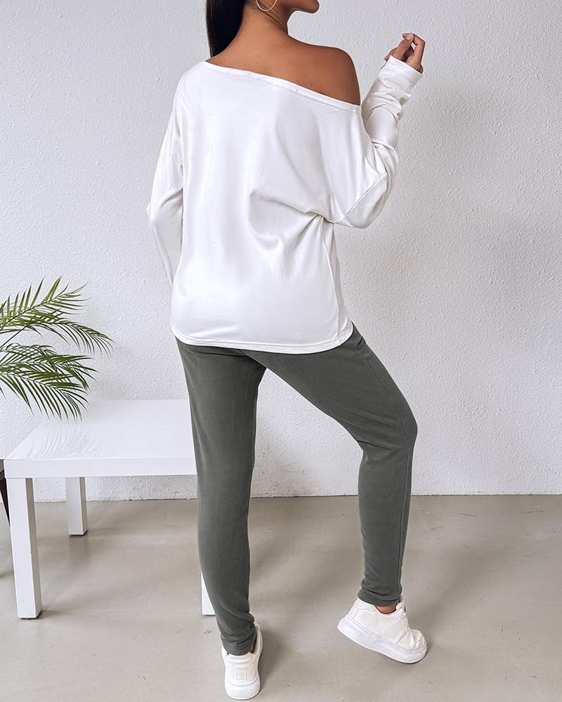 CHICME Womens Tracksuit Fall 2 piece Outfits Pants Set-Gray-Large