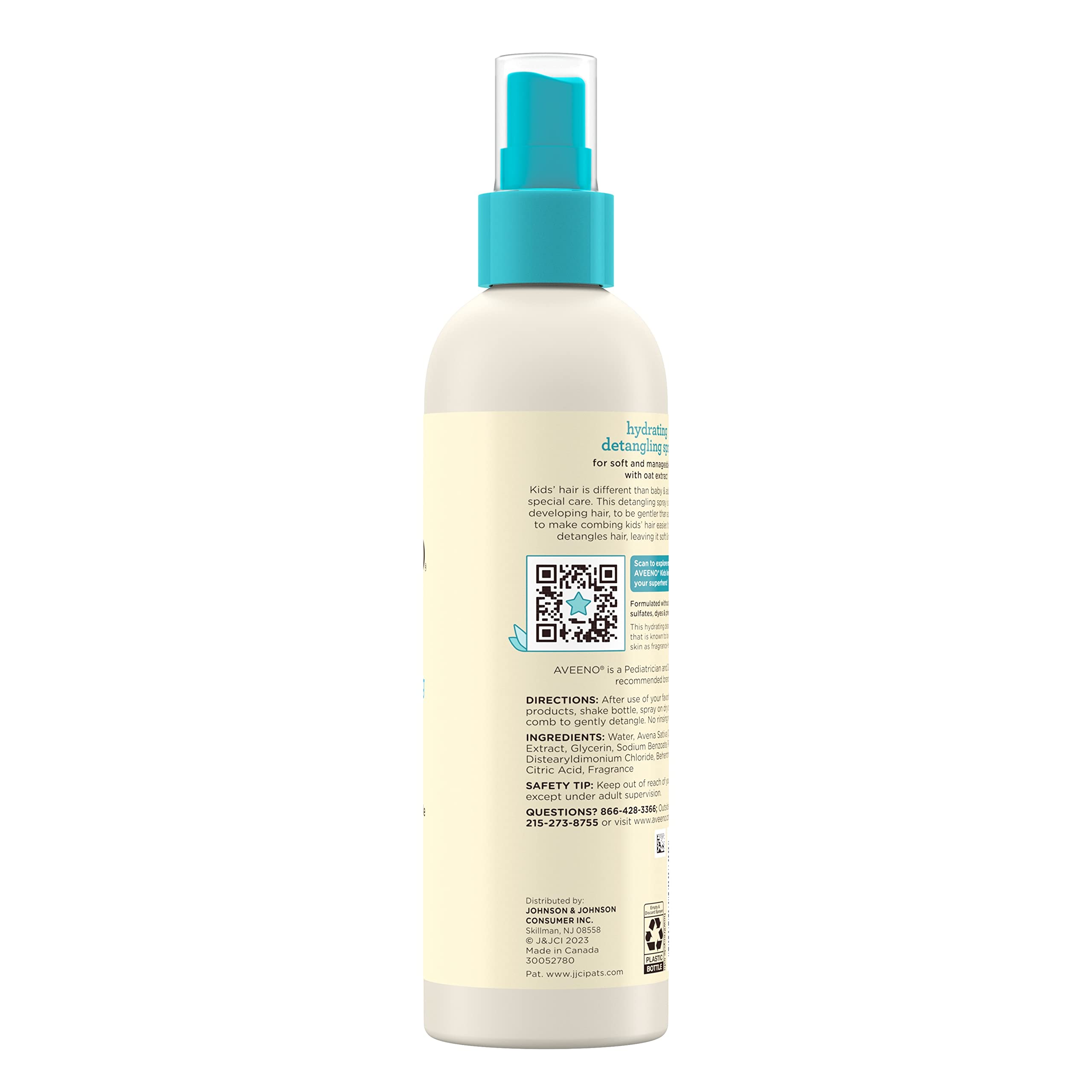 Aveeno Kids Hydrating Detangling Spray with Oat Extract, Quickly Detangles Hair, Tear-Free, Gentle on Sensitive Skin & Scalp, Detangler Spray for Kids, Hypoallergenic, 10 fl. oz