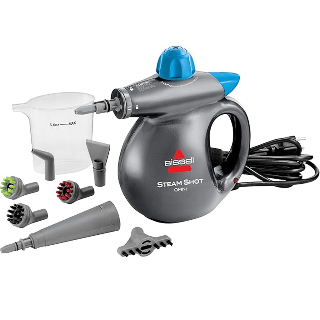 BISSELL Steam Shot Omni Pressurized Handheld Multi-Surface Natural Portable Steam Cleaner with 7 tools for tile, grout, windows, bathrooms, kitchen, auto