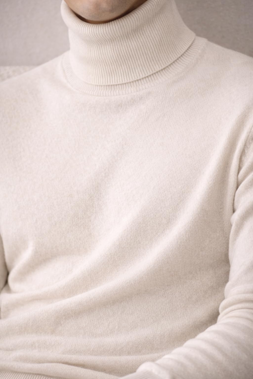 State Cashmere Men's Essential Turtleneck Sweater 100% Pure Cashmere Classic Long Sleeve Pullover (Undyed White, Large)