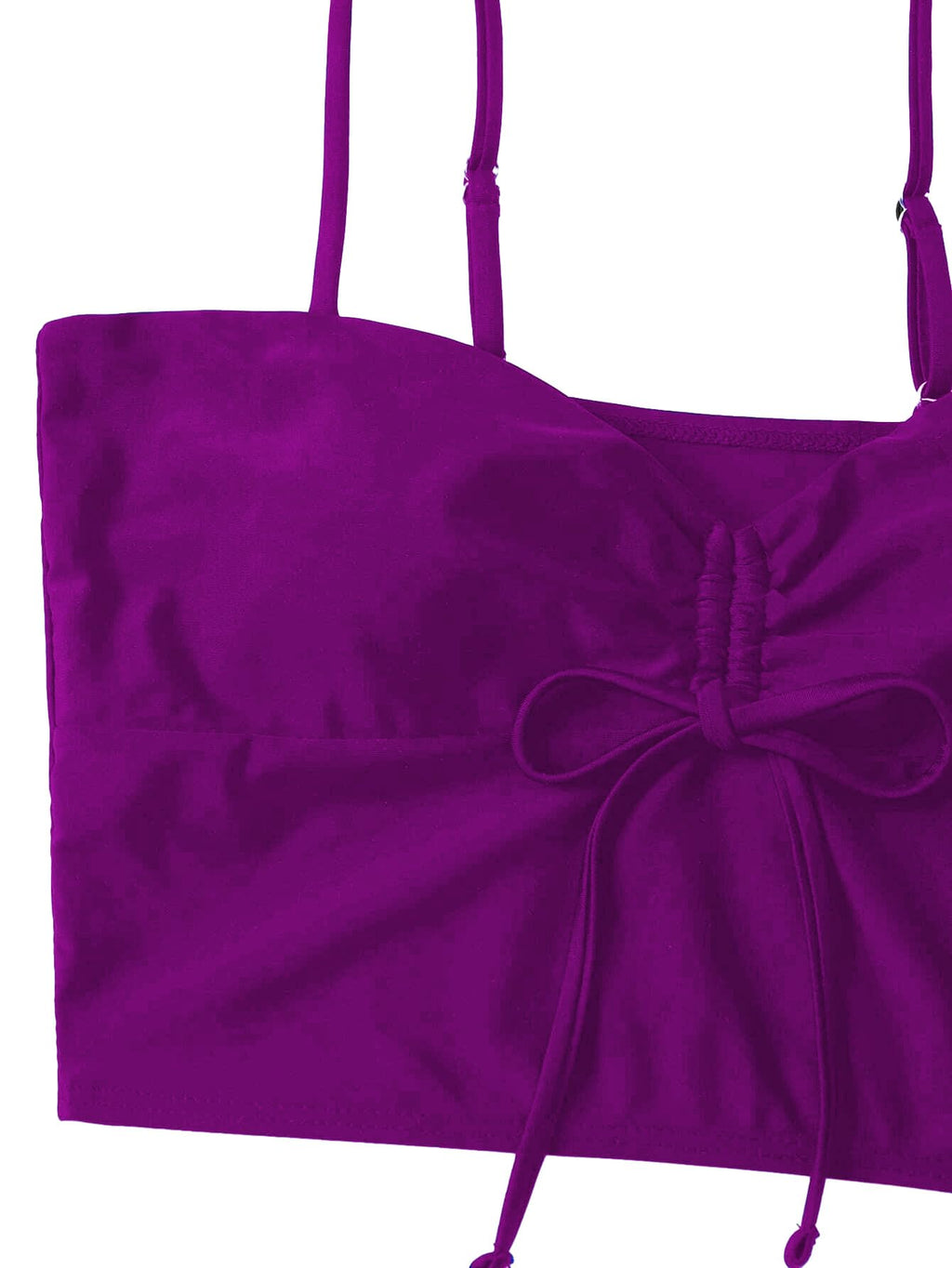 Lilosy High Waisted Tummy Control Drawstring Bikini Set String Swimsuit Cami Top and Tie Side Shorts 2 Piece Women Bathing Suit Purple Small
