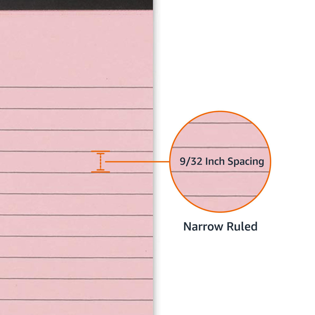 Amazon Basics Narrow Ruled Writing Pads, Perforated, 5" x 8", Multicolor, 6-Pack of 50 Sheets