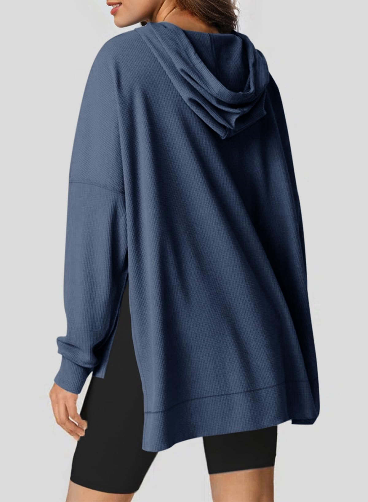 Dokotoo Women Ladies Hoodies Oversized Long Sleeve Sweatshirt for Women 2025 Fashion Plus Size Waffle Knit Winter Clothes Hooded Sweatshirts Casual Loose Hoodie with Pocket Dark Blue Medium