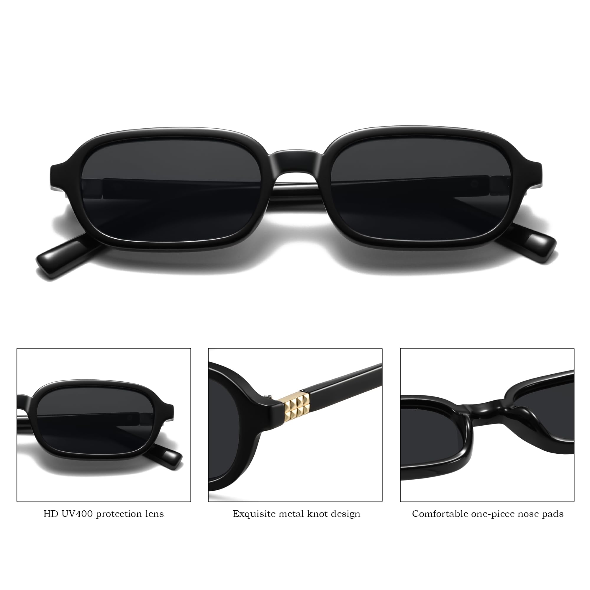 Colrea Retro Rectangle Sunglasses for Women Men Trendy Vintage Small Square Sun Glasses 90s Fashion Cute Sunnies UV400 Protection CL010