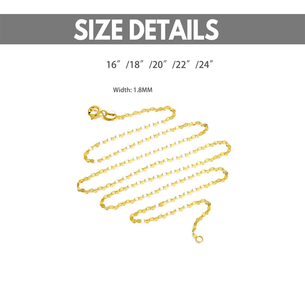 SISGEM 10K Solid Gold Mirror Chain Necklace, 1.8MM Real Yellow Gold Italian Mirror Link Chain Necklace Jewelry Gift for Women 22" (22 Inches)
