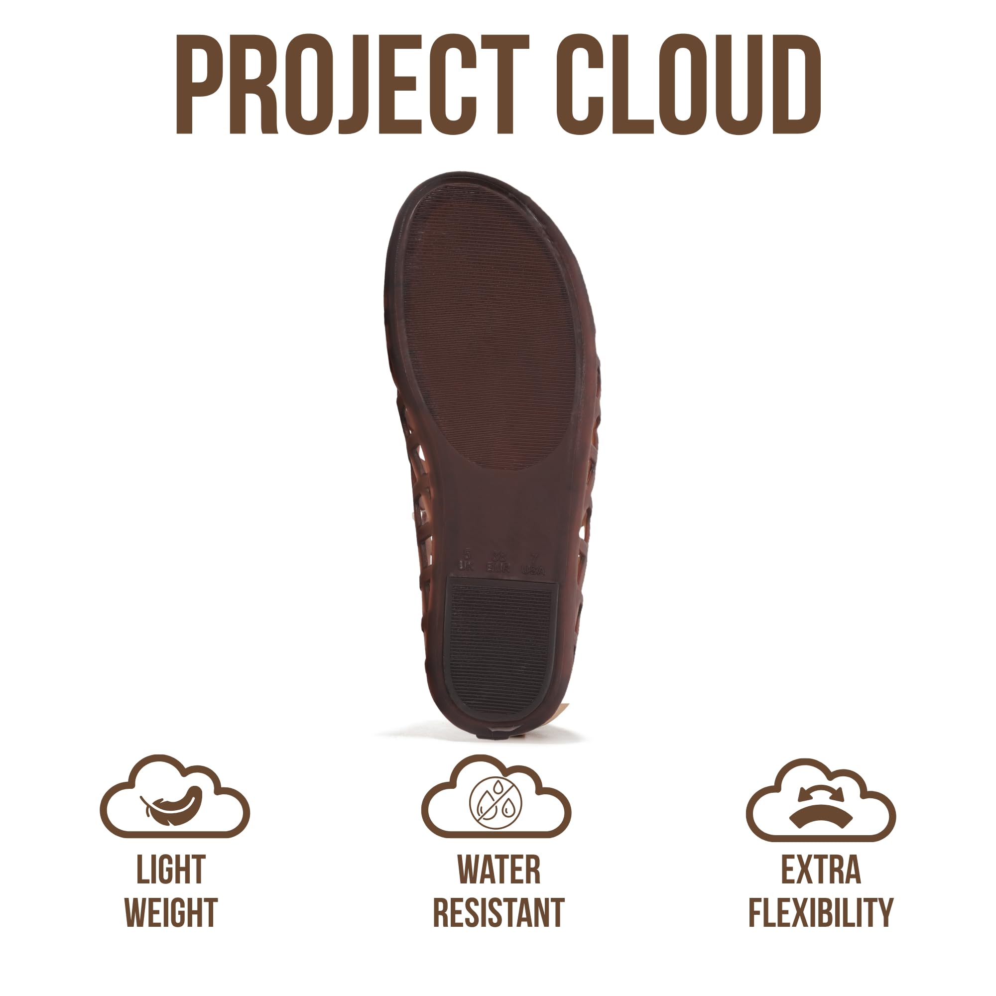 Project Cloud Jelly Shoes Women - Lightweight & Water-Resistant Women's Flats Sandals - Non Slip Womens Shoes - Perfect Summer Jelly Flats for Women 2026 (Jellz, BROWNTRAN,7.5M)
