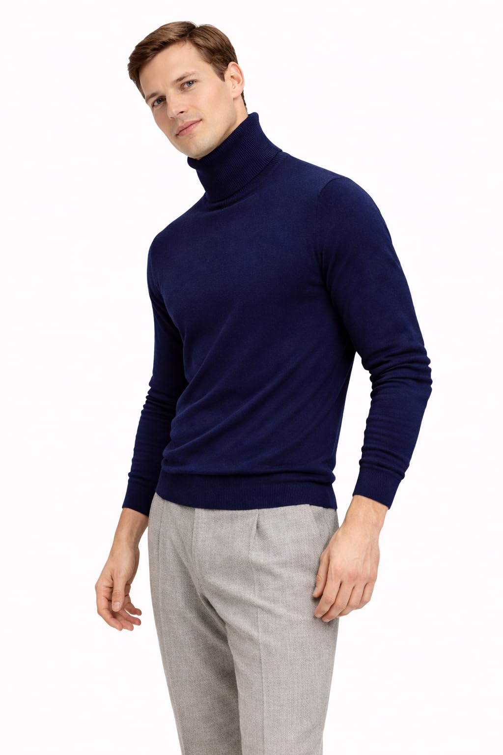 State Cashmere Men's Essential Turtleneck Sweater 100% Pure Cashmere Classic Long Sleeve Pullover (Navy, Large)