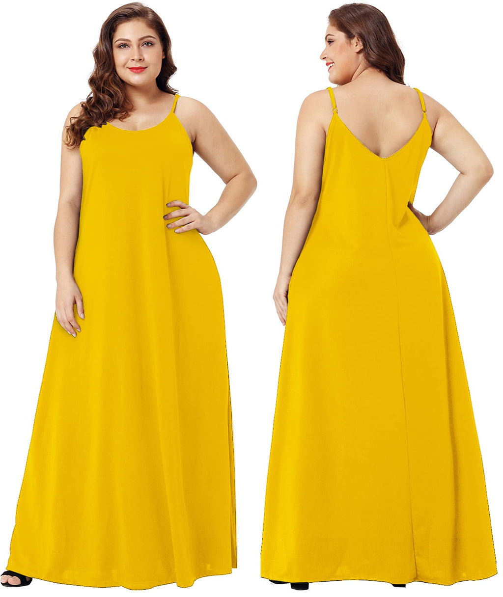 Wolddress Sleeveless Sundress Flowy Party Maxi Dress Adjustable Spaghetti Straps Dress for Daily Wear Work Coffee Shopping, Fall Outings Maternity Gender Reveal Soft Lightweight Yellow Large