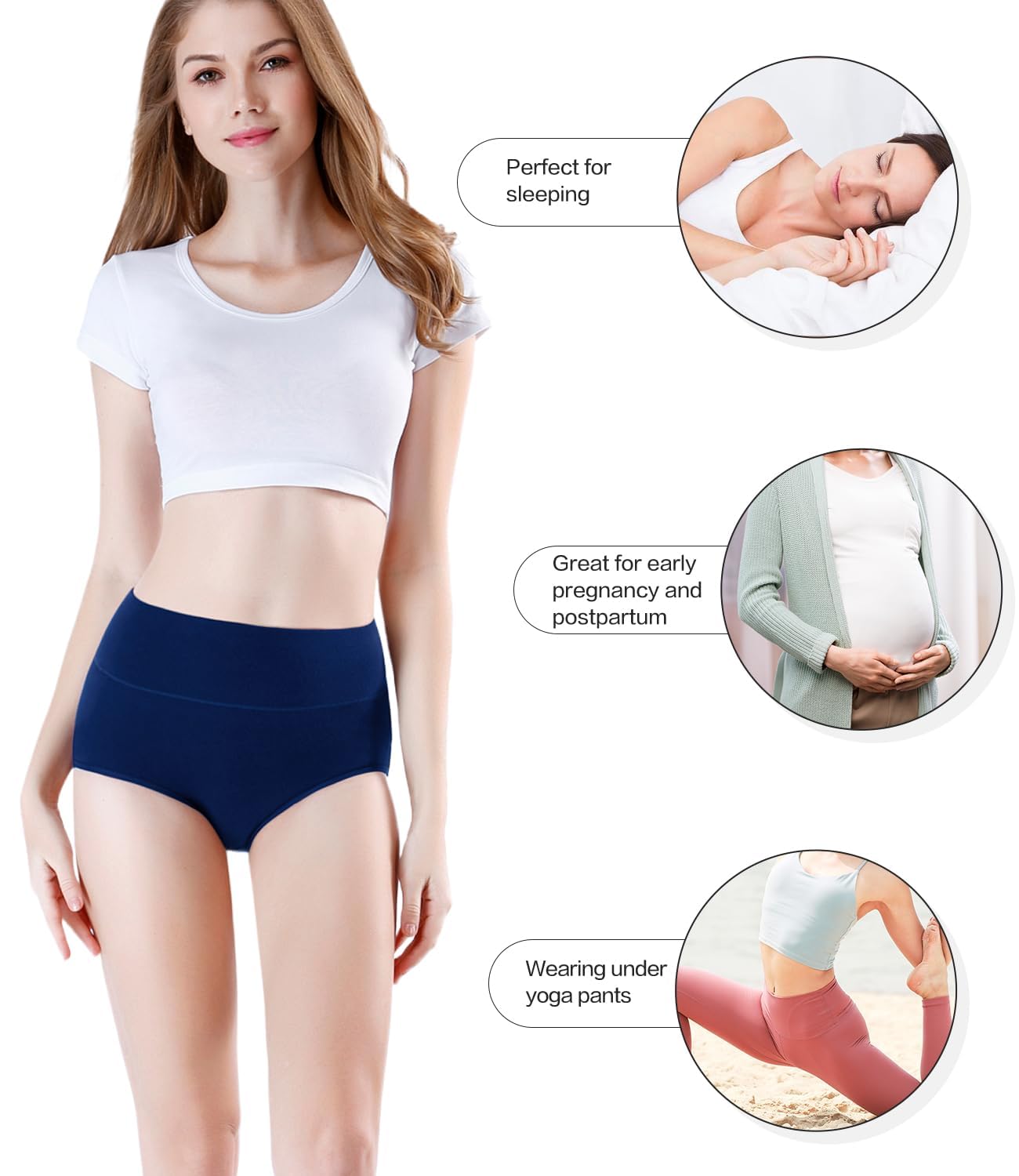 wirarpa 4 Pack Women's Cotton Postpartum Underwear High Waisted Ladies Panties Full Coverage Briefs Assorted X-Large