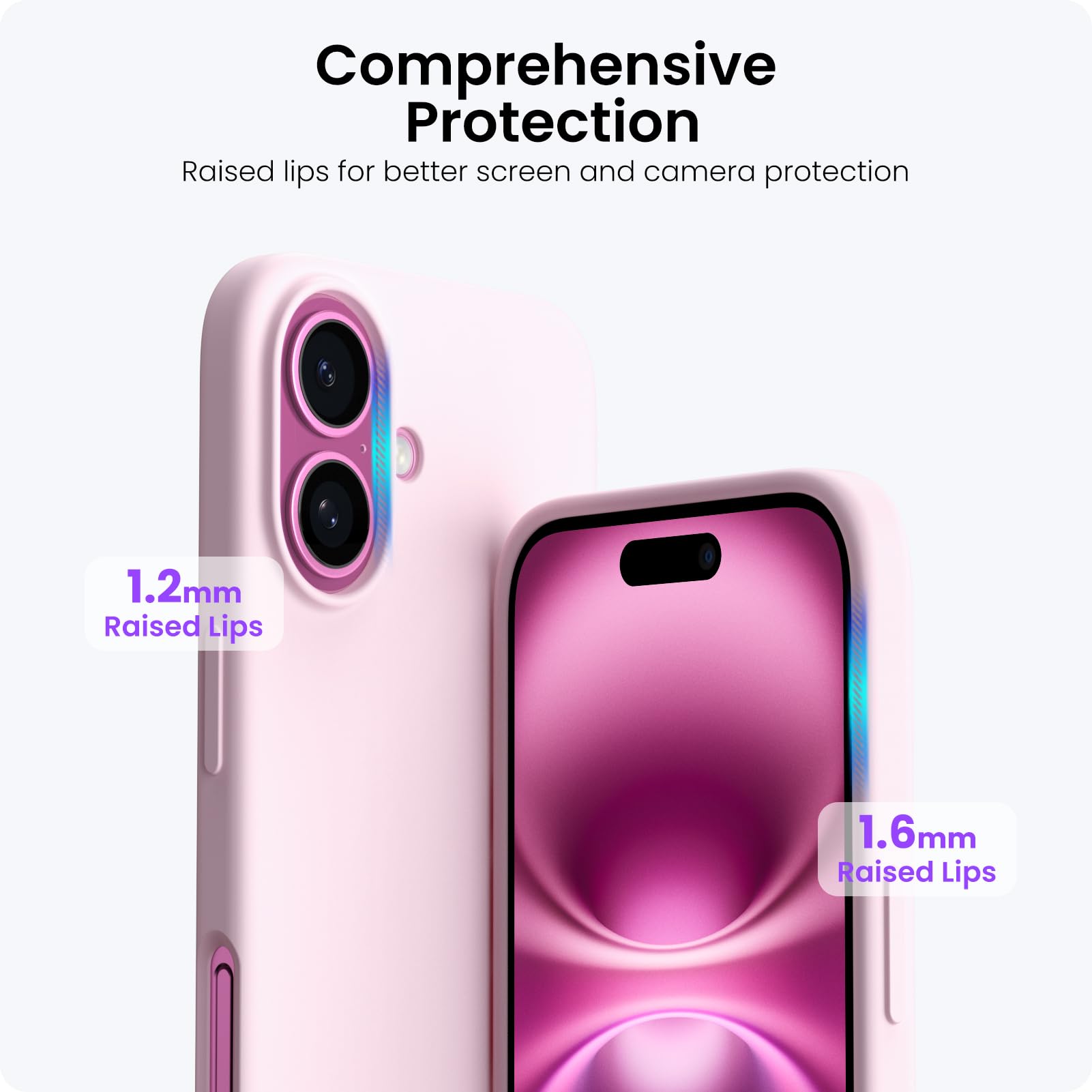 ORNARTO Compatible with iPhone 16 Case 6.1", Slim Liquid Silicone 3 Layers Full Covered Soft Gel Rubber Shockproof Phone Case, Protective Cover with Anti-Scratch Microfiber Lining-Chalk Pink