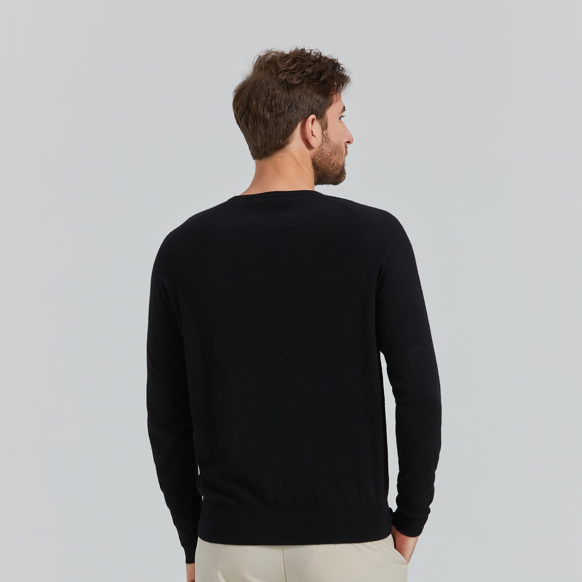 GreenMount Men’s Raglan Long Sleeve 100% Worsted Cashmere Crewneck Sweater for All Seasons(Black,L)