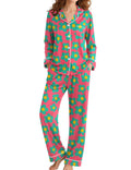SWOMOG Pajamas Women's Long Sleeve Sleepwear Soft Button Down Loungewear Pjs Set Nightwear S-XXL Rose Blue Flower