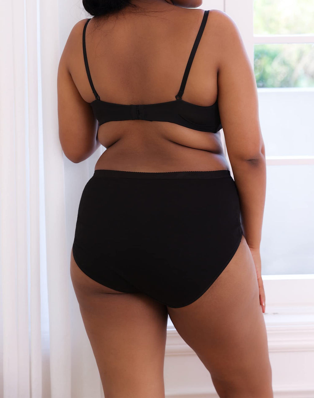INNERSY Plus Size XL-5XL Big Curvy Woman Cotton Underwear High Waist Briefs 5-Pack(Black,4X-Large)