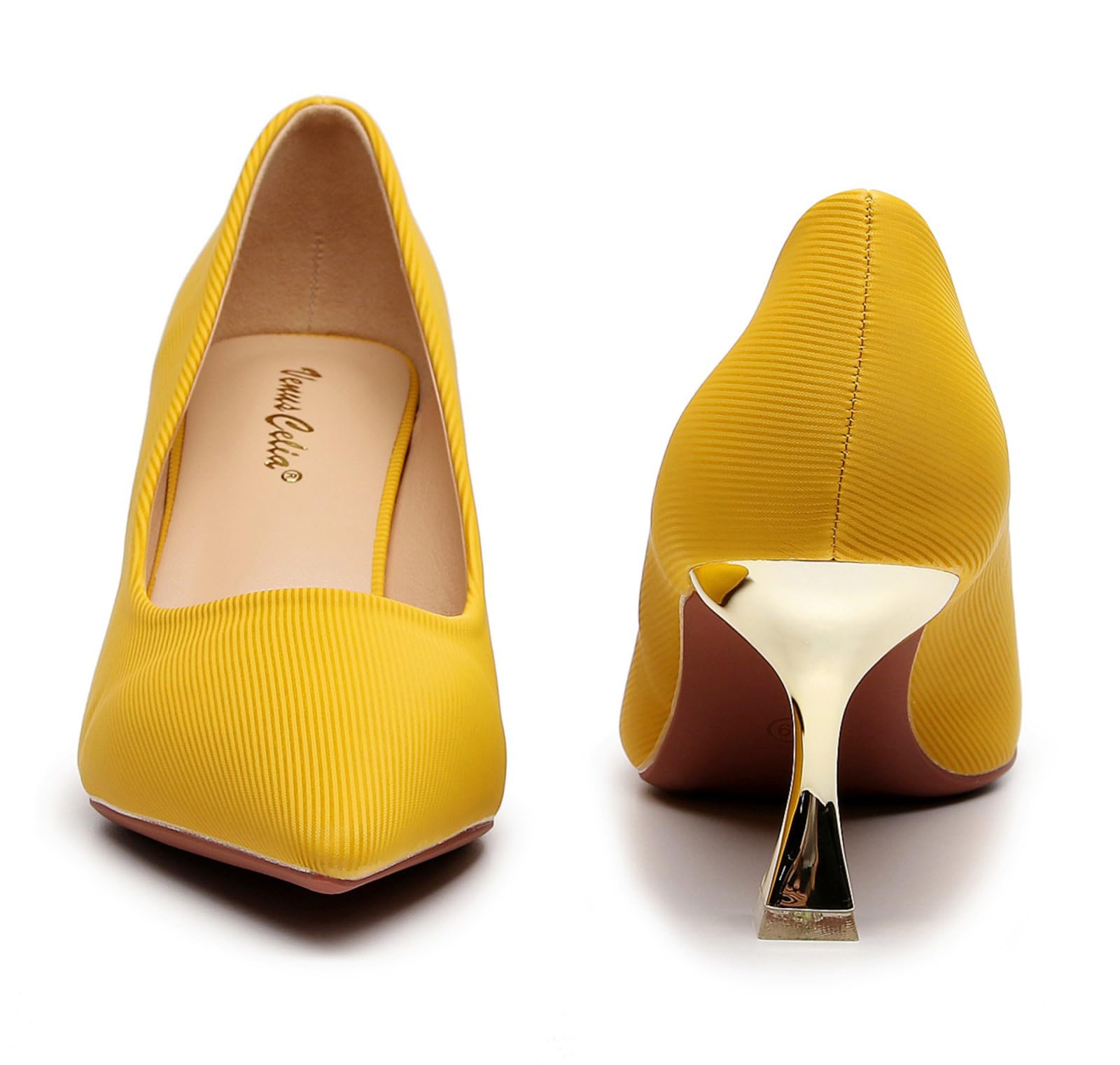 VenusCelia Women's Golden-Sun Pump Stiletto Heel Shoes (7.5 M US,Yellow)