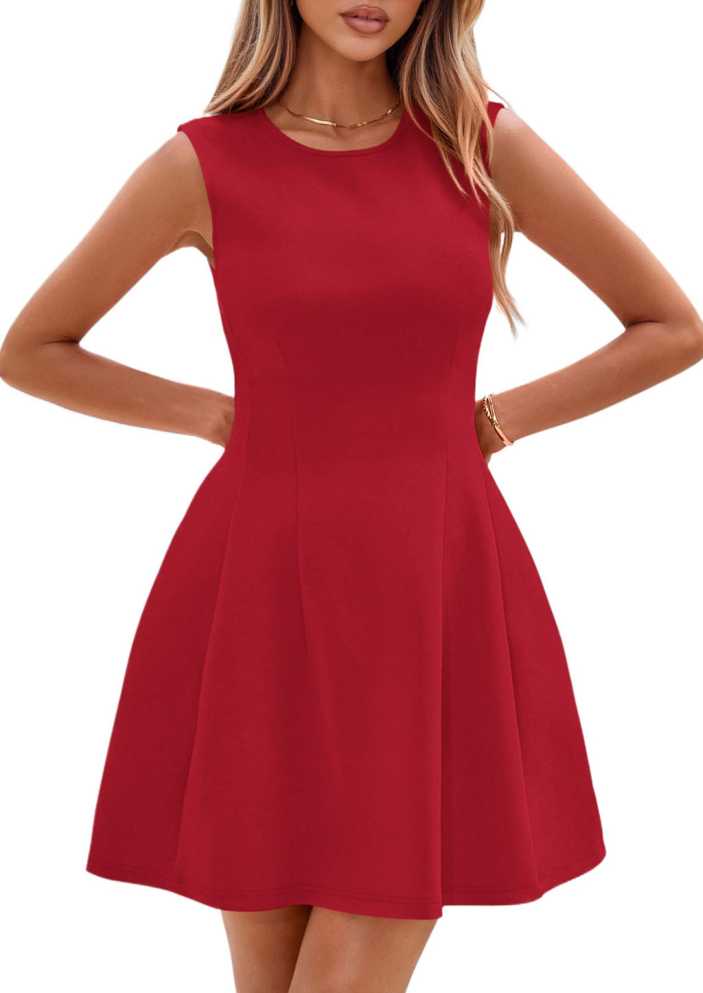 PRETTYGARDEN Summer Dresses for Women 2026 Elegant Classy Spring A Line Business Casual Work Graduation Cocktail Short Dress (Red,XX-Large)