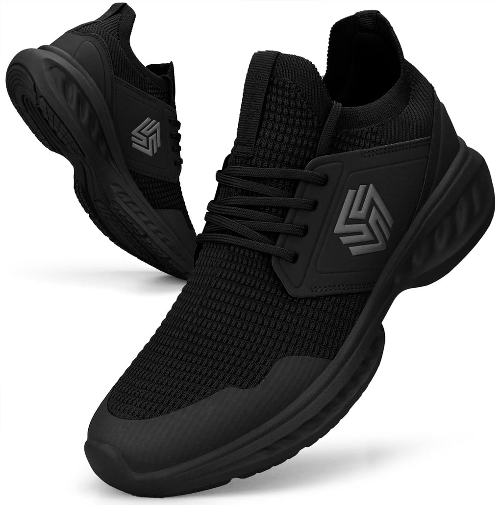 Giniros Mens Slip On Walking Shoes Non Slip Running Shoes Breathable Workout Shoes Lightweight Gym Sneakers All Black Size 12