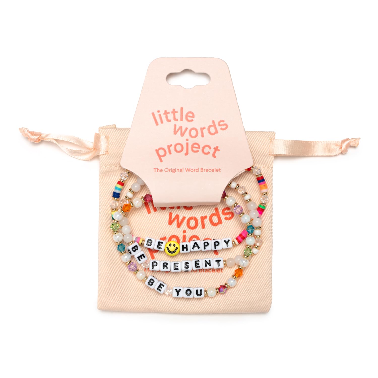 Little Words Project Handcrafted and Uniquely Designed Beaded Bracelets - Be Happy Stack - Set of 3 Bracelets - Be Happy, Be Present, Be You