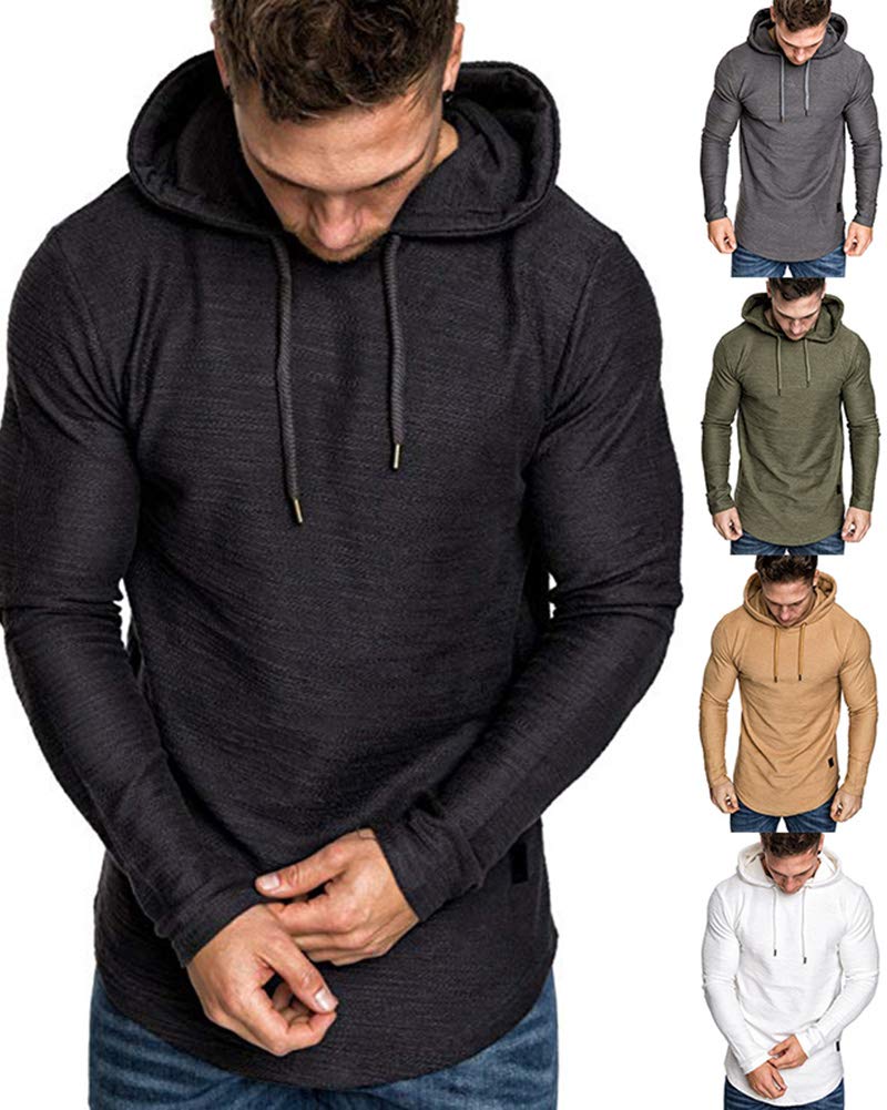Lexiart Mens Fashion Athletic Hoodies Sport Sweatshirt Solid Color Fleece Pullover Black L