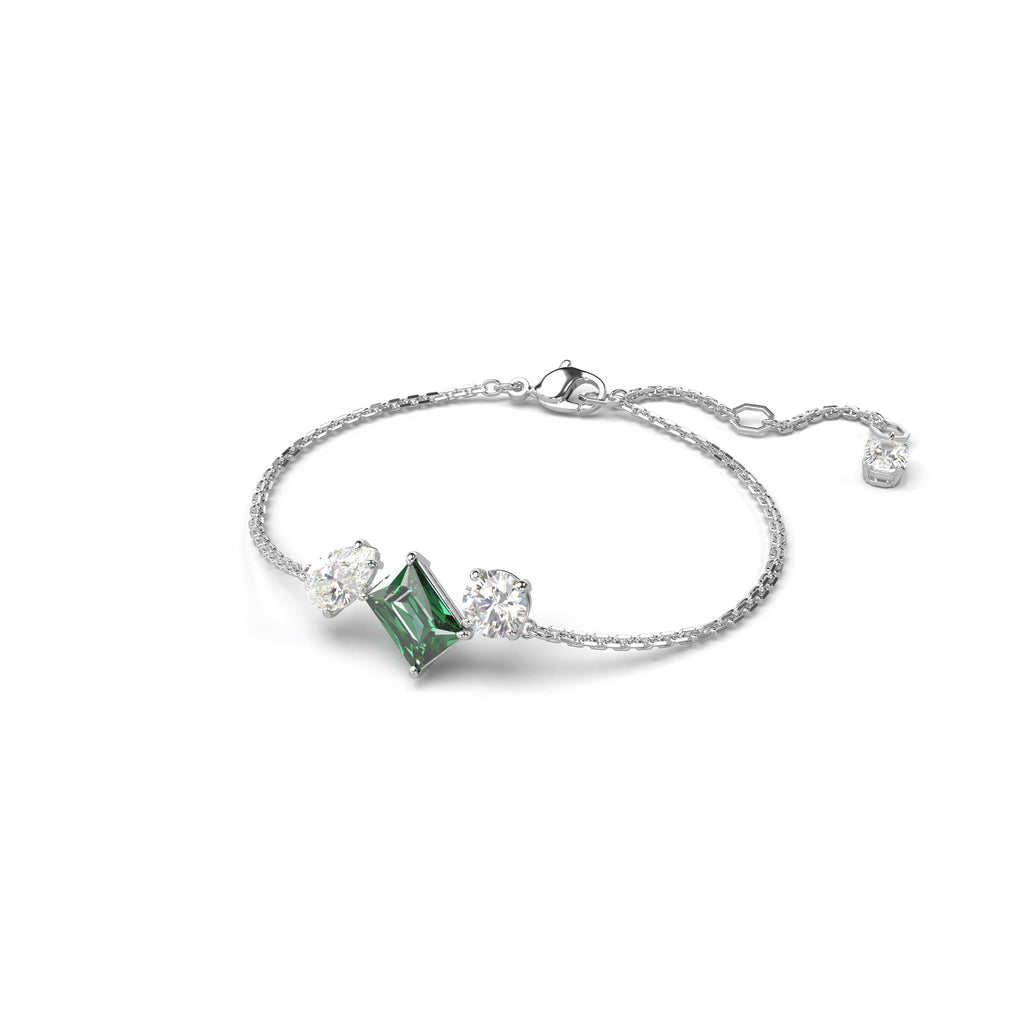 Swarovski Mesmera Bracelet, Green and Clear Mixed-Cut Stones on a Rhodium Finished Chain, Part of the Mesmera Collection