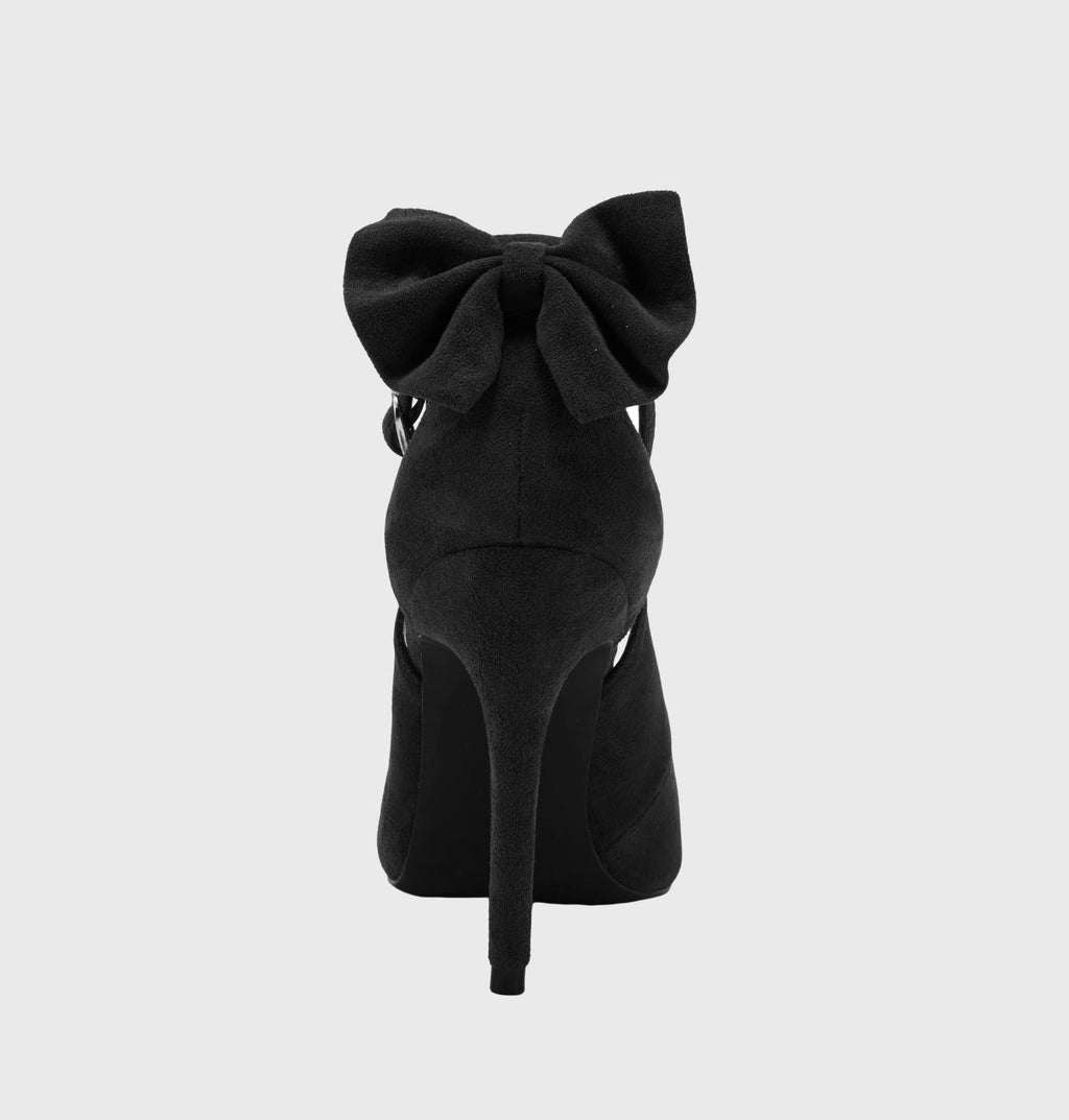 Fashare Womens High Heels Pointed Toe Bowtie Back Ankle Buckle Strap Wedding Evening Party Dress Pumps Shoes A-Black