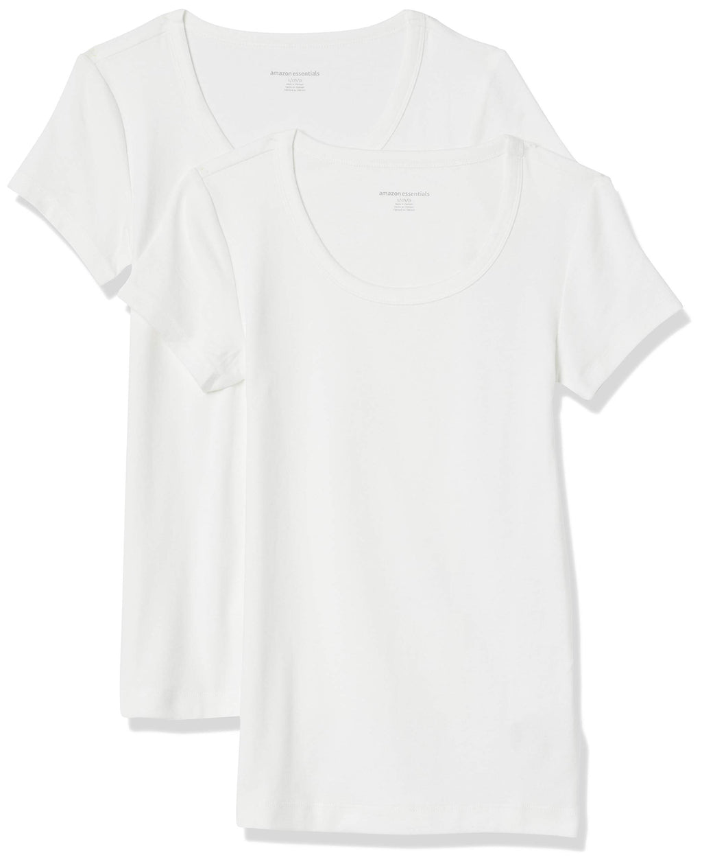 Amazon Essentials Women's Slim-Fit Cap-Sleeve Scoop Neck T-Shirt, Pack of 2, White, Large