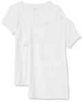 Amazon Essentials Women's Slim-Fit Cap-Sleeve Scoop Neck T-Shirt, Pack of 2, White, Large