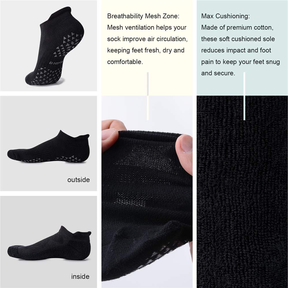 Hylaea Pilates Socks for Hospital, Barre, Non Slip Yoga Socks with Grip for Women & Men, Ankle Cut, Cushioned, Anti skid, Home Slipper Socks, Black, Small-Medium
