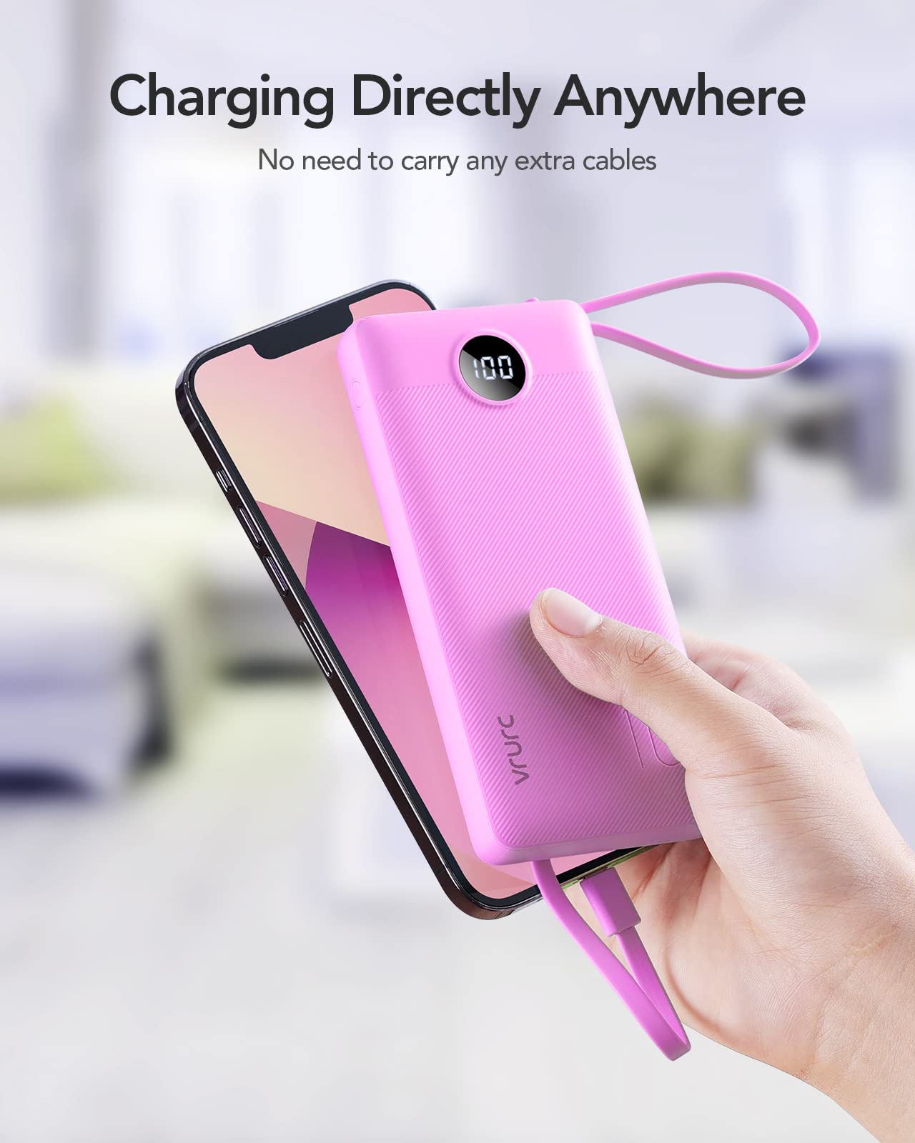 VRURC Power Bank for iPhone, Compact Portable Charger Built in Cables, 10000mAh Flight-Safe Battery Pack,5 Output USB C External Phone Charger for iPhone 17 Pro 17 16 15 14 13,Samsung-Purple(1 Pack)