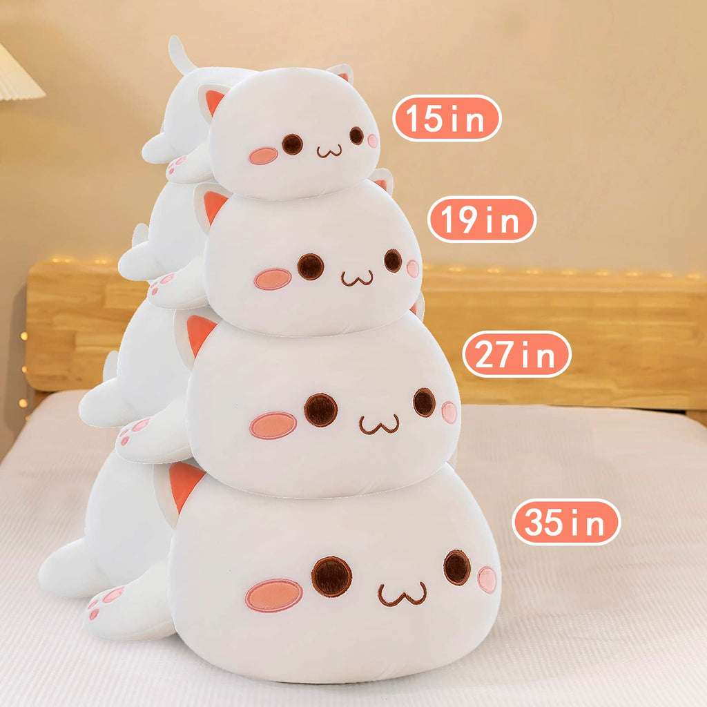 FUYU Cat Stuffed Animals, Soft Cat Plush Pillow Kawaii Kitten Stuffed Animal Toy Gifts for Kids Boys Girls Room Decor (White Round Eyes,27in/67cm)