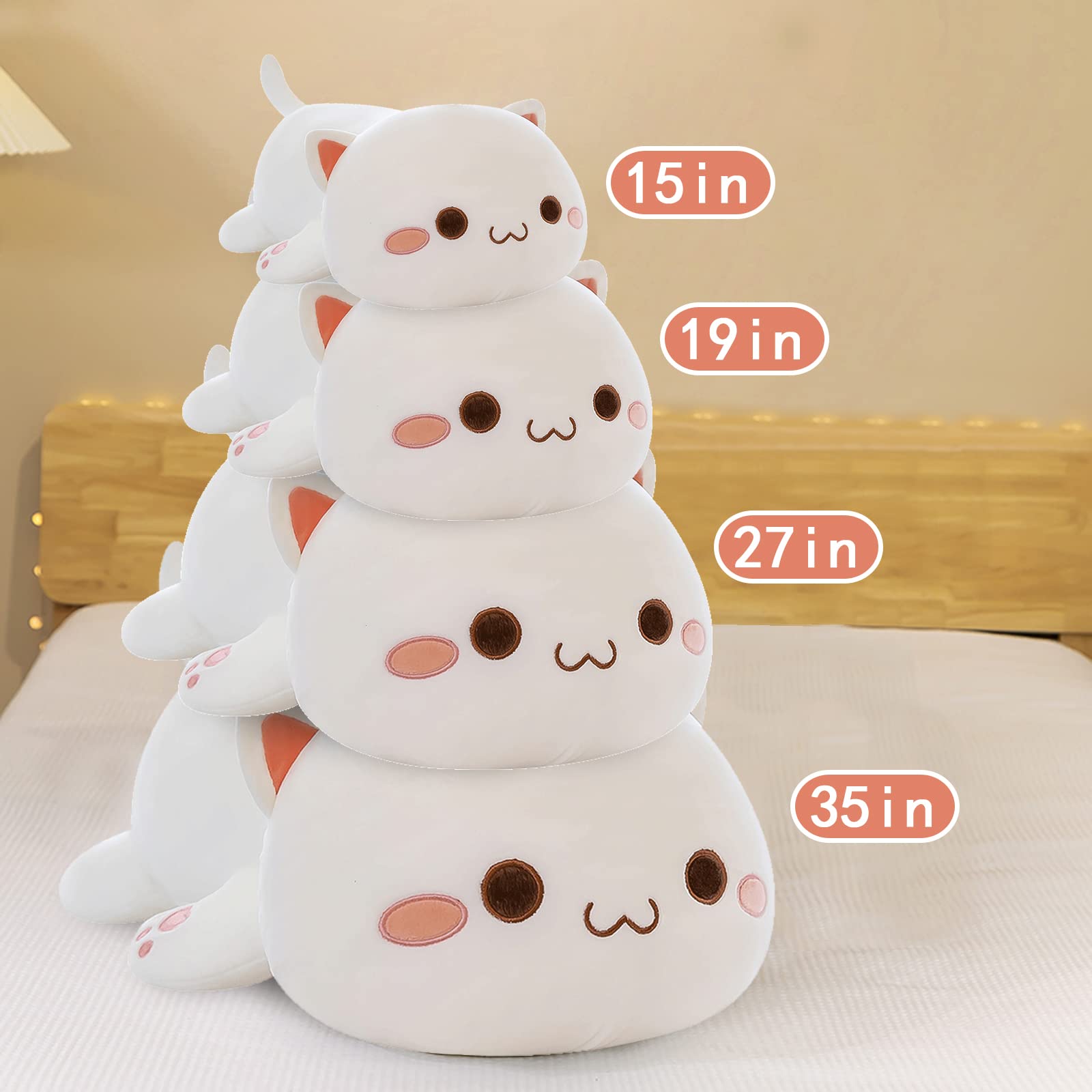FUYU Cat Stuffed Animals, Soft Cat Plush Pillow Kawaii Kitten Stuffed Animal Toy Gifts for Kids Boys Girls Room Decor (White Round Eyes,27in/67cm)