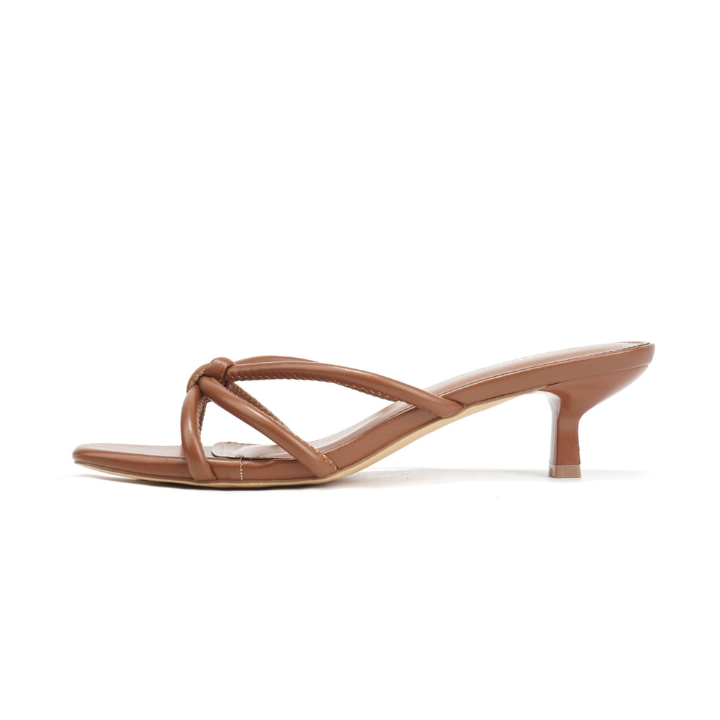 Women's Spaghetti Strap Square Open Toe Kitten Heel High Heel Sandals, Knot Design, Summer Fashion Slippers, Heel Height 1.8~2 inches (Brown, Adult, Women, 11, Numeric, US Footwear Size System, Medium)