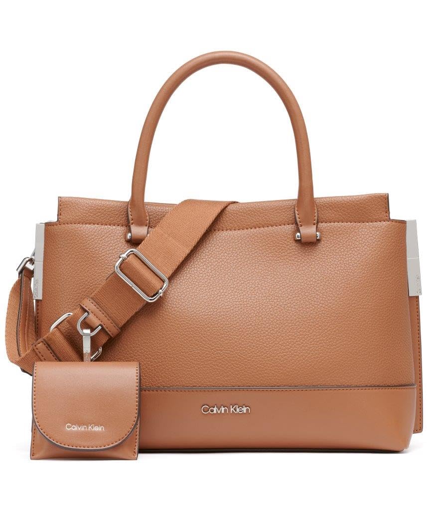 Calvin Klein Bianca Triple Compartment Satchel, Caramel, One Size