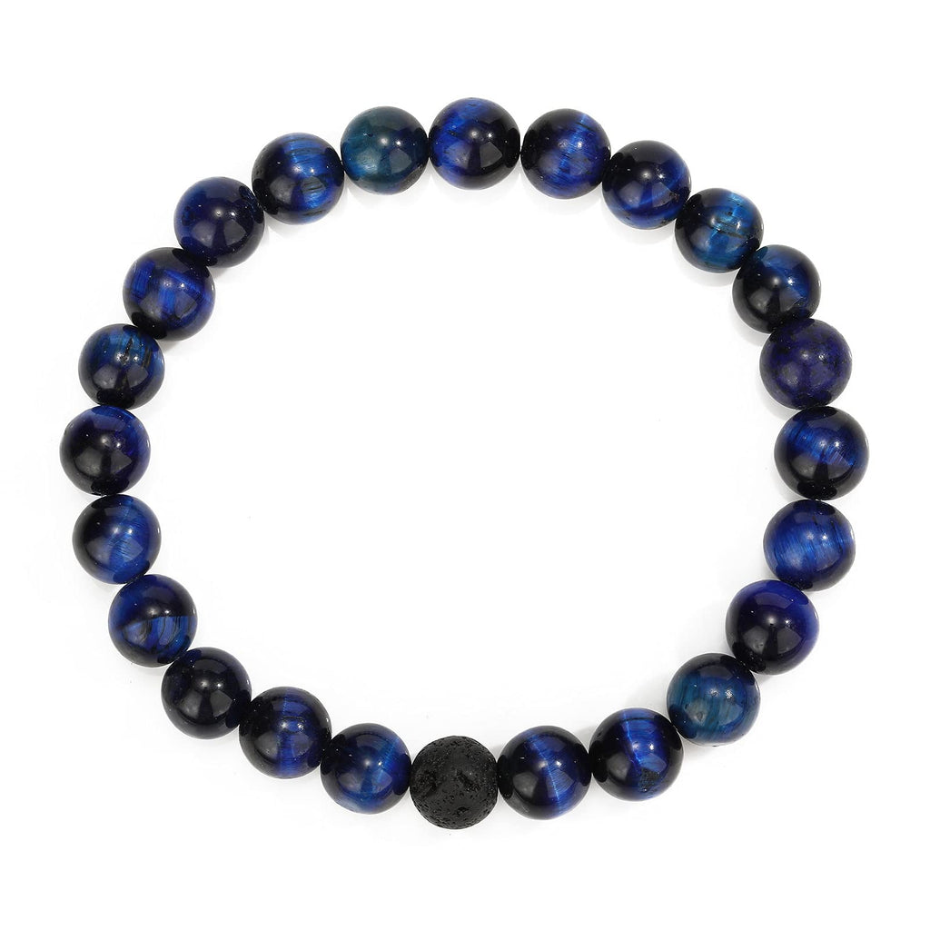 MengPa Mens Beaded Bracelets Couples Matching Bracelet Set Lava Rock Beads for Women Stone Jewelry(Tiger Eye-Blue) US4163T
