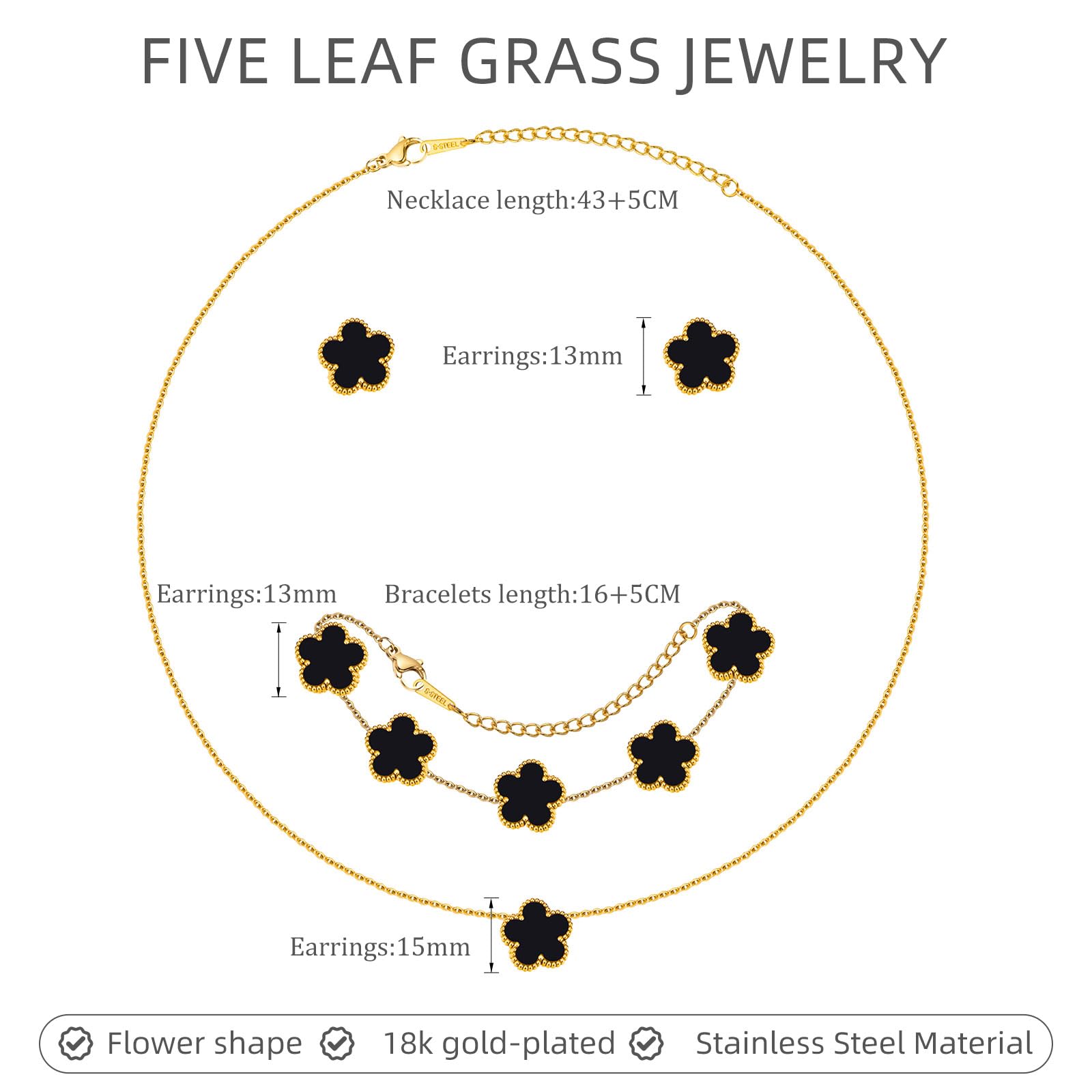 Gold Necklaces Bracelets Earring Set - 18K Gold Plated Flower Bracelet ,Stainless Steel Non Tarnish Floral Pendant Stud Jewelry Sets,Christmas Birthday Lucky Gift for Mom Wife Daughter Girlfriend