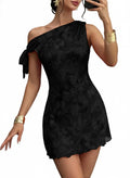 Acelitt Womens Off The Shoulder Bodycon Dress Fashion 2026 Summer Floral Cocktail Party Mini Dresses Black Small